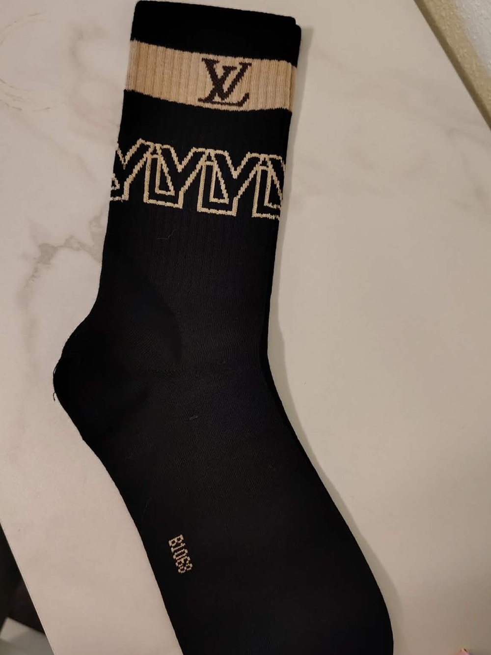 Luxury Black and Cream Logo Crew Sock